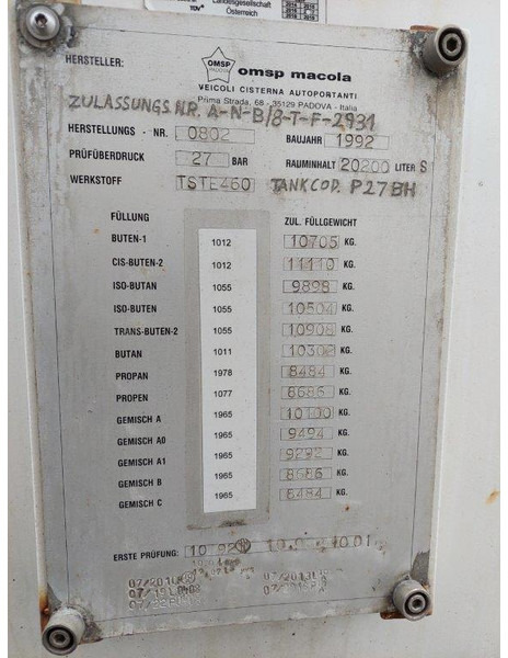OMSP Macola Tanktrailer 20.200 Liter lpg Gas, Gaz, LPG, GPL, Propane, Butane tank ID 3.135 - نصف مقطورة صهريج: صورة 5